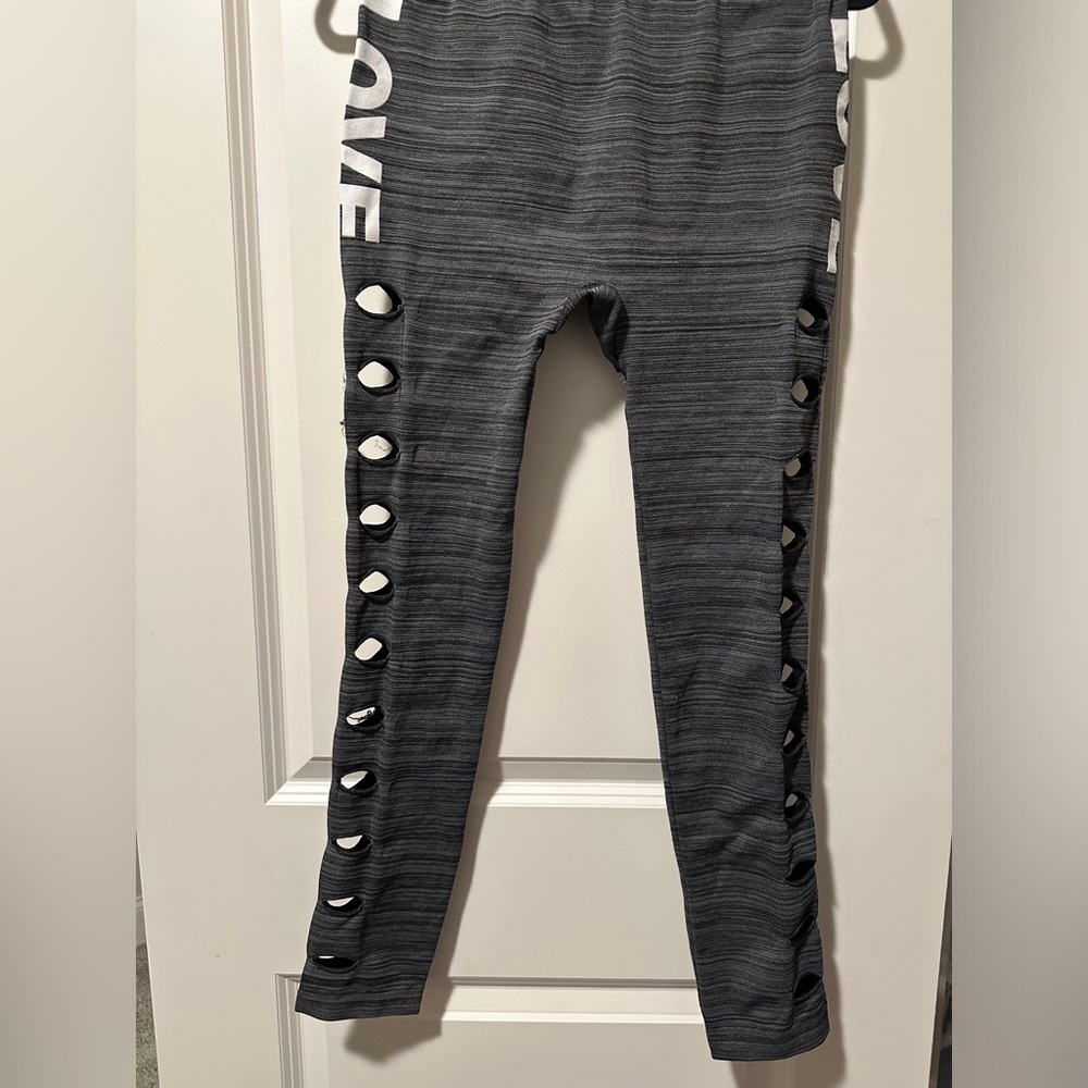 Gray Striped Active Leggings with Side Cutouts *capri length